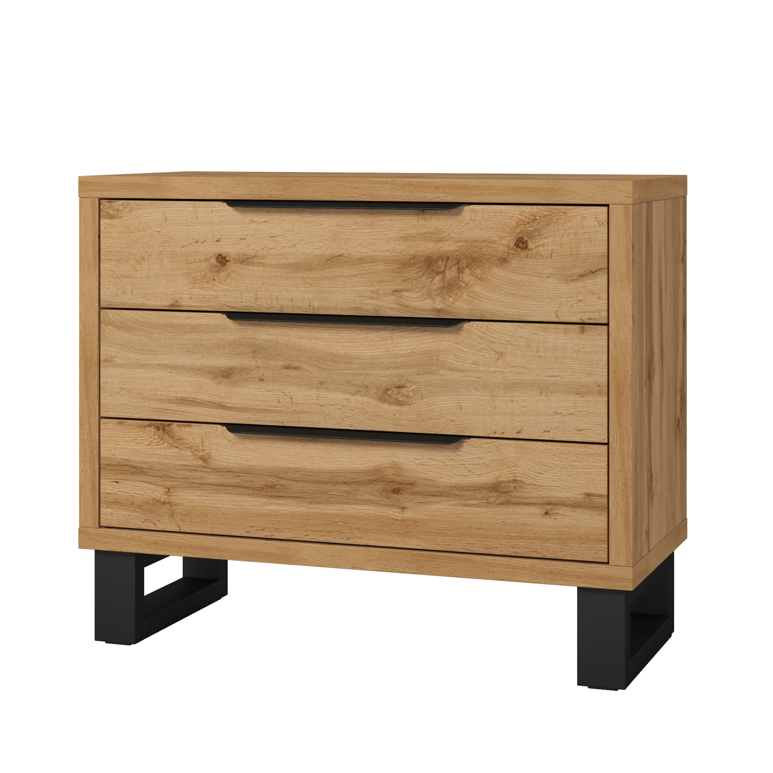 Komoda Halletta 99 cm do obývacího pokoje Ložnice 3 zásuvky Dub Wotan