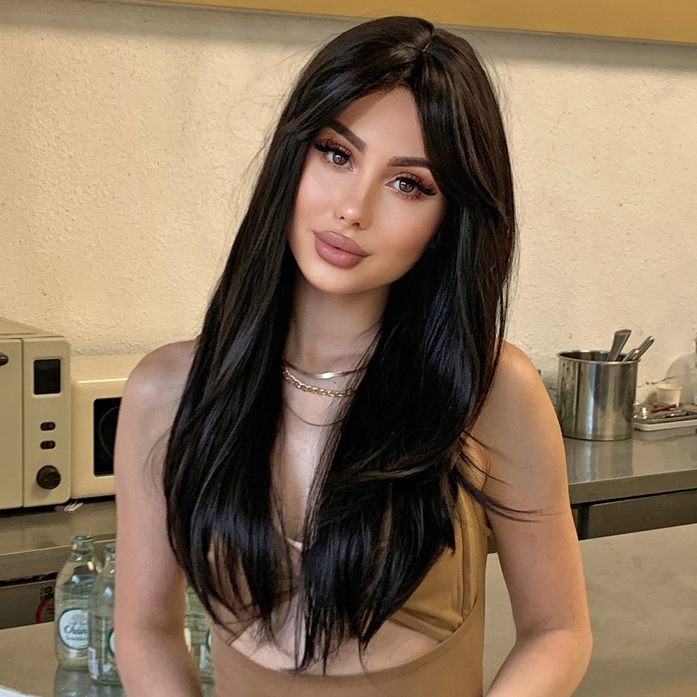 Dámská Paruka Dlouhá Černá Kudrnatá s Ofinou 55 cm (22 palců)