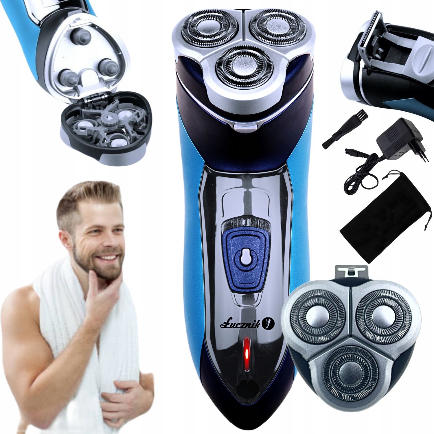 Golarka elektryczna męska trymer do golenia brody wymienne ostrza 2 ostrza