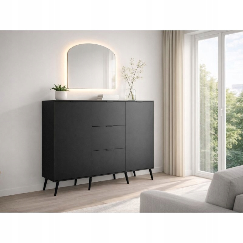 KOMODA LAVI-3 CZARNA MAT 150CM DUŻA POJEMNA DO SALONU