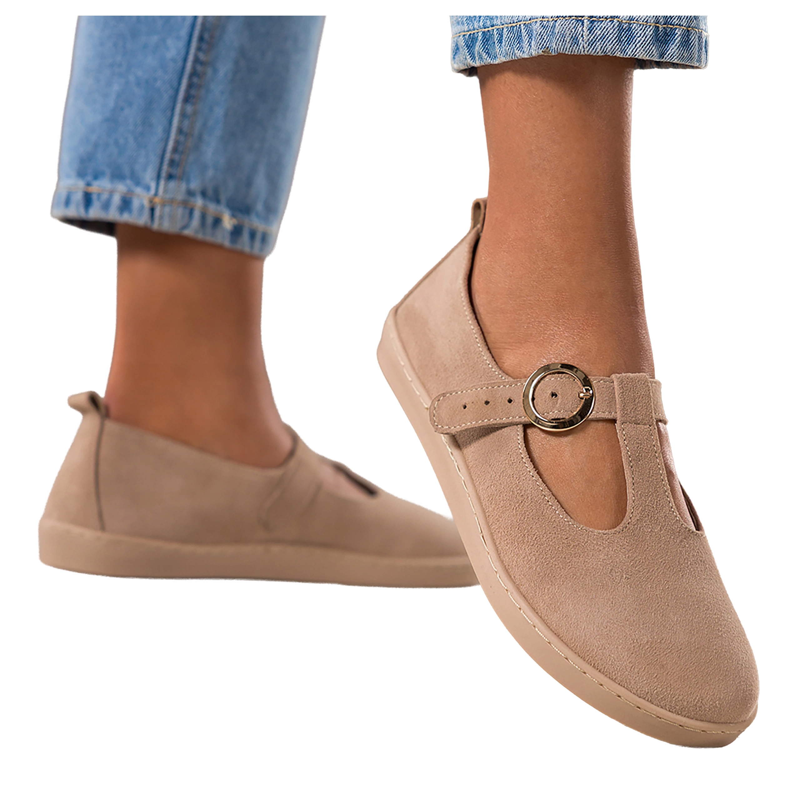 Béžové Barefoot Boty Dámské Semišové Elastické Zlaté Kožené Spony velikost 40