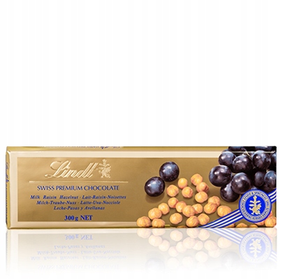 Levně Lindt Švýcarská mléčná čokoláda s rozinkami a lískovými oříšky 300