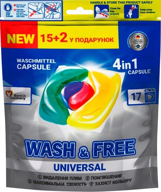 

Wash&Free Kapsułki do Prania 4w1 Uniwersalne A'17