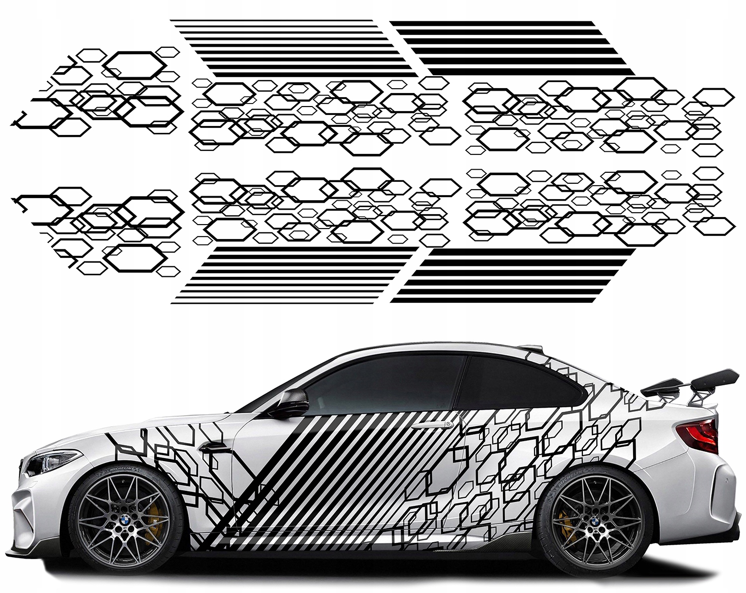 2x Nálepka Grafika na auto Motiv Hexagen Hex Pásy Pásky Linie 94x960