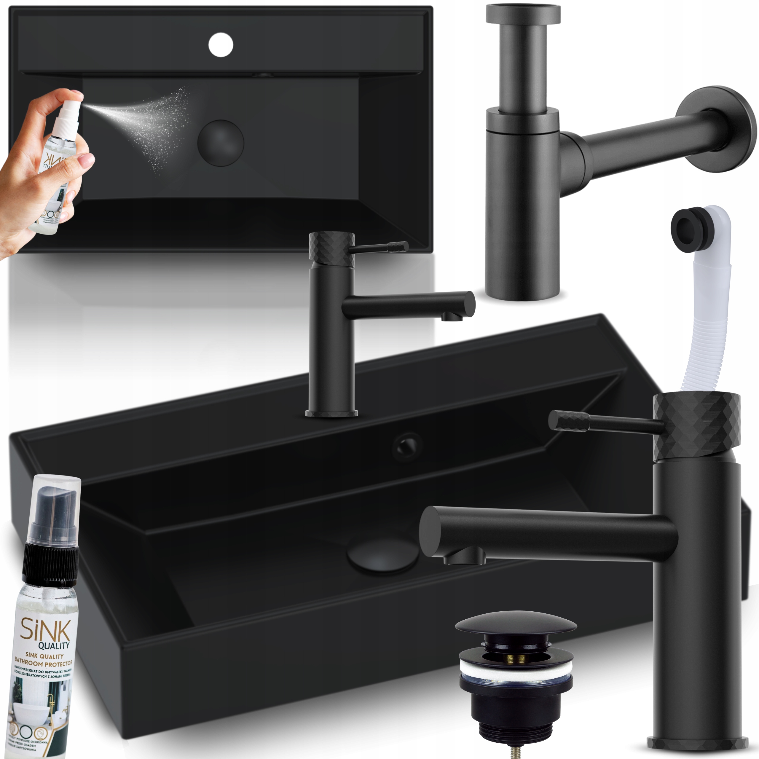 Koupelnové Umyvadlo Černé S Baterií A Sifonem Klik Klak 8v1