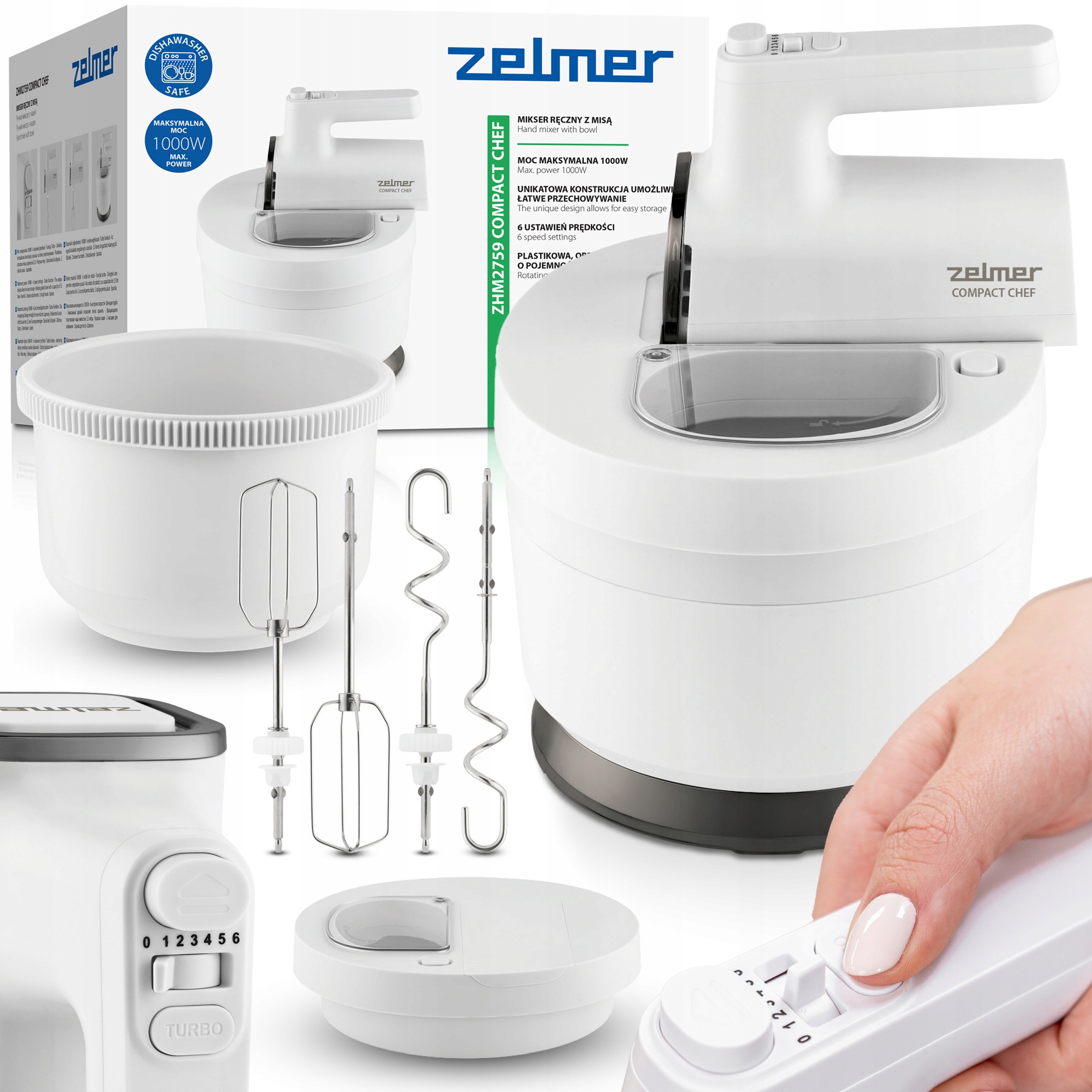Robot Z Misą Mikser Ręczny Kuchenny ZHM2759 Zelmer 1000W Compact Chef