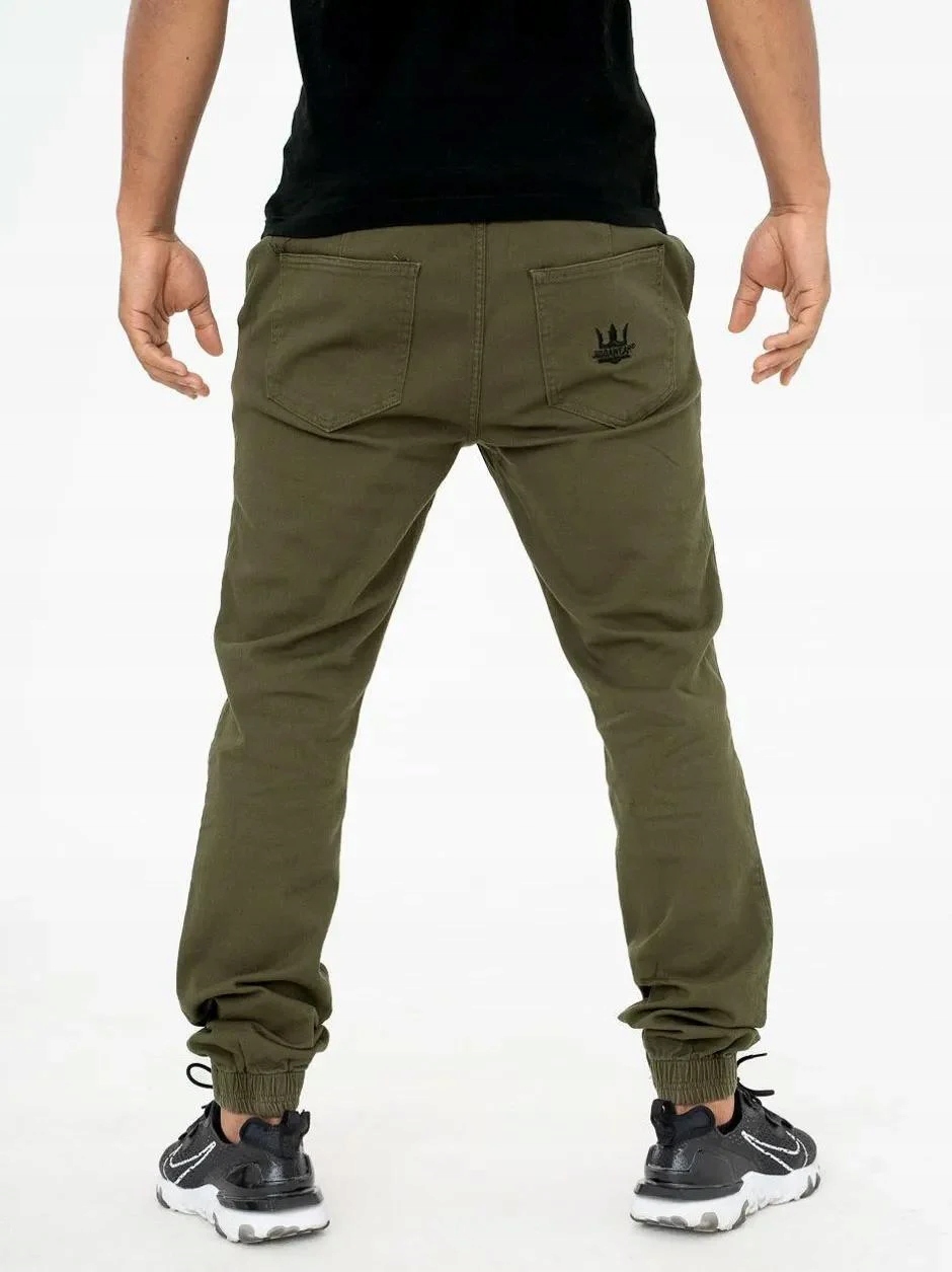 SPODNIE MATERIAŁOWE JOGGER Męskie ŚCIĄGACZ KORONA JIGGA MODNE Oliwkowe 4XL