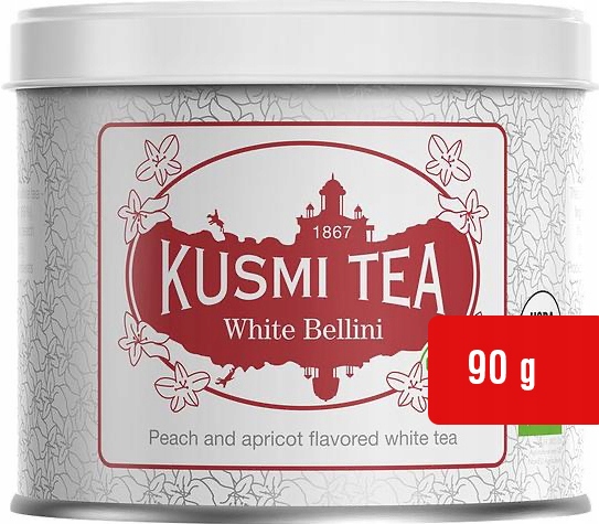 Levně Bílý čaj Kusmi White Bellini Broskve Meruňky v plechovce jako Dárek