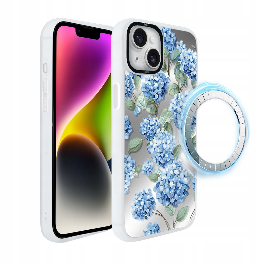 Pouzdro pro iPhone 14 Ibizu DropGuard Matt s MagSafe, Hortenzie, bílé