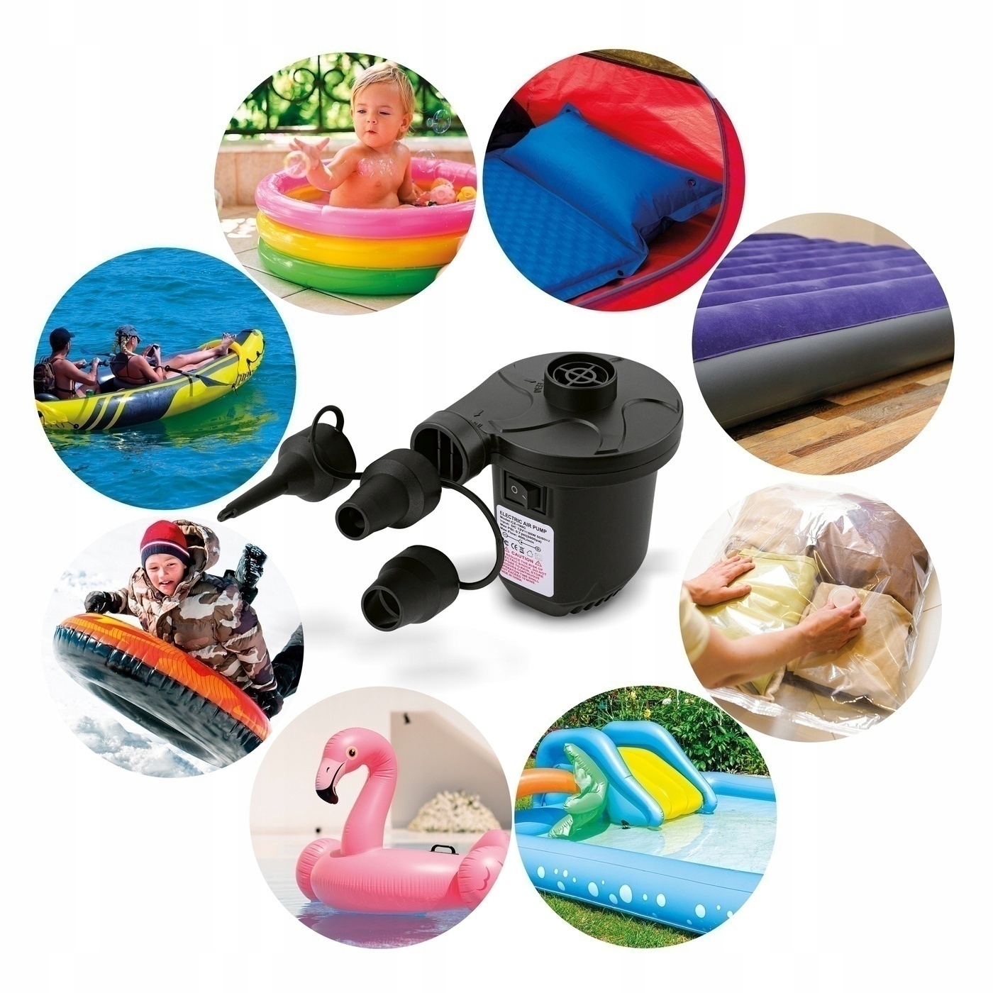 POMPKA ELEKTRYCZNA DO MATERACA piłki BASENU 3 KOŃCÓWKI do pompowania Rodzaj elektryczne