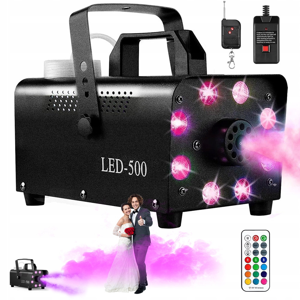 Výrobník Kouře, Mlha, Zakouření, 8 Led Diod Rgb, Silný, Výkonný, 500 W Dálkové Ovládání