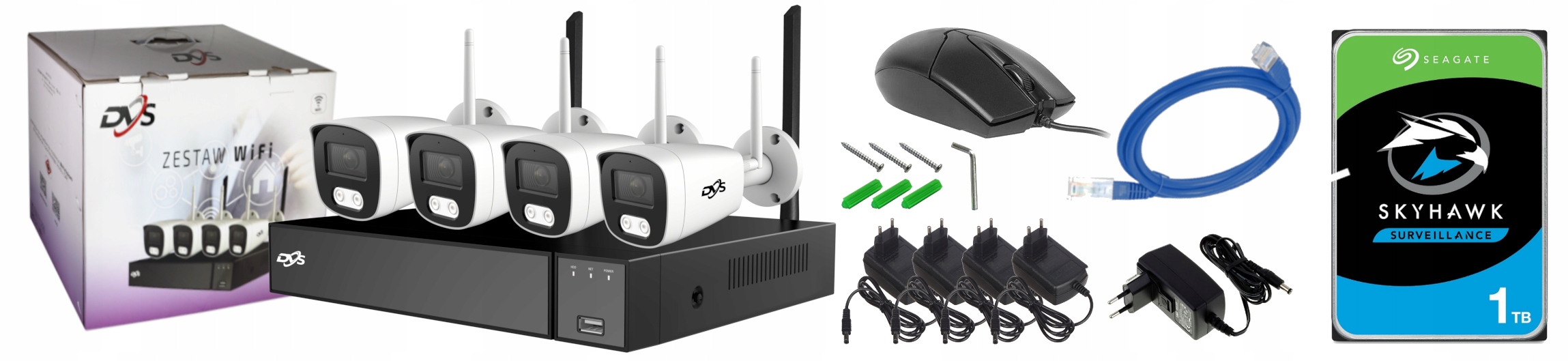 ZESTAW DO MONITORINGU 4 KAMERY WIFI BEZPRZEWODOWE ZEWNĘTRZNE 5Mpx DVS 1TB Marka DVS