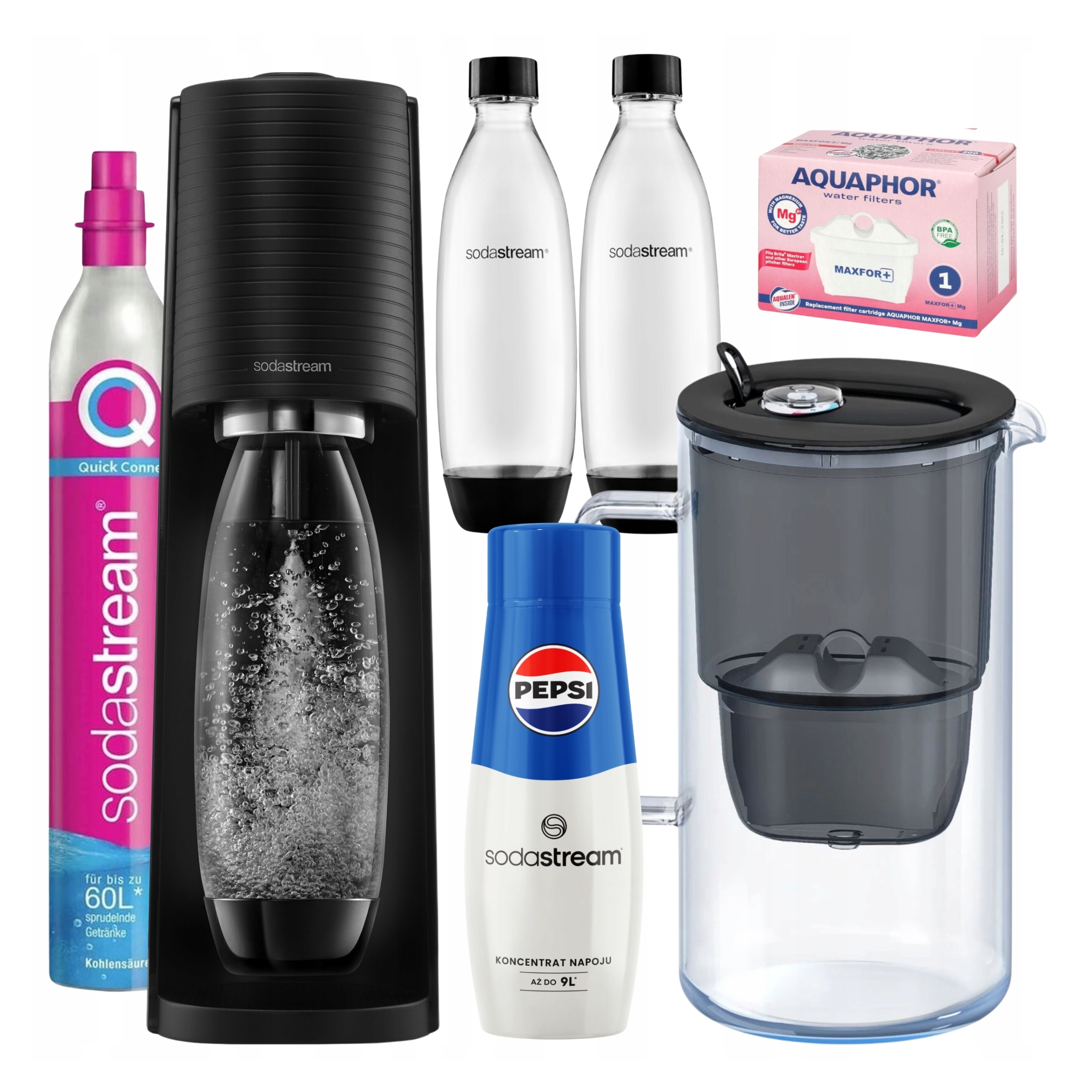 Sada Saturátor Sodastream Terra, Pepsi, Filtračná kanvica Aquaphor Glass