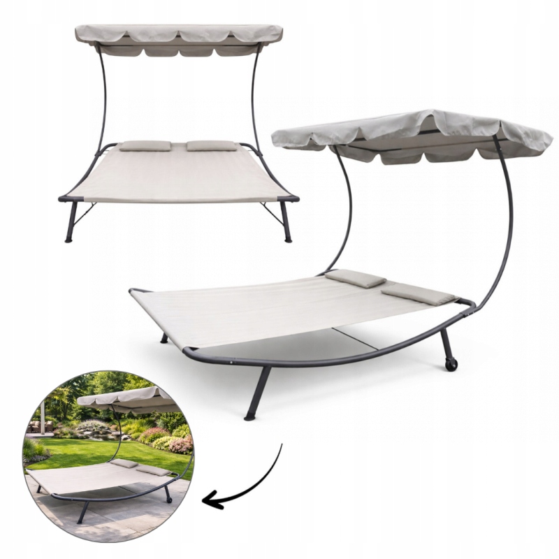 Ležadlo s baldachýnom, sivé, 200x173x155 cm, LE02