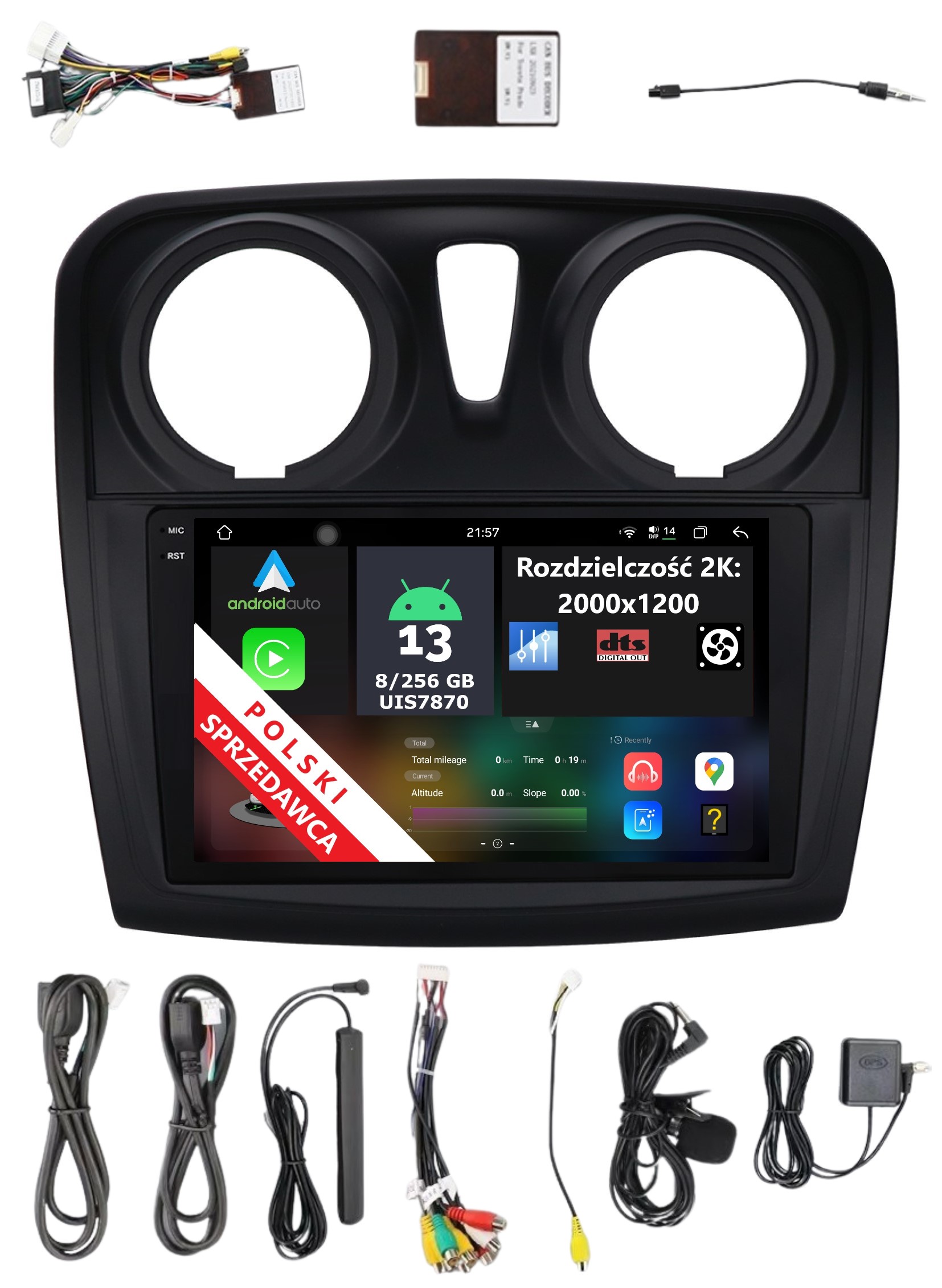 Rádio Navigace Android Dacia Logan 2 Sandero 2 8/256 Gb Dsp Carplay Lte