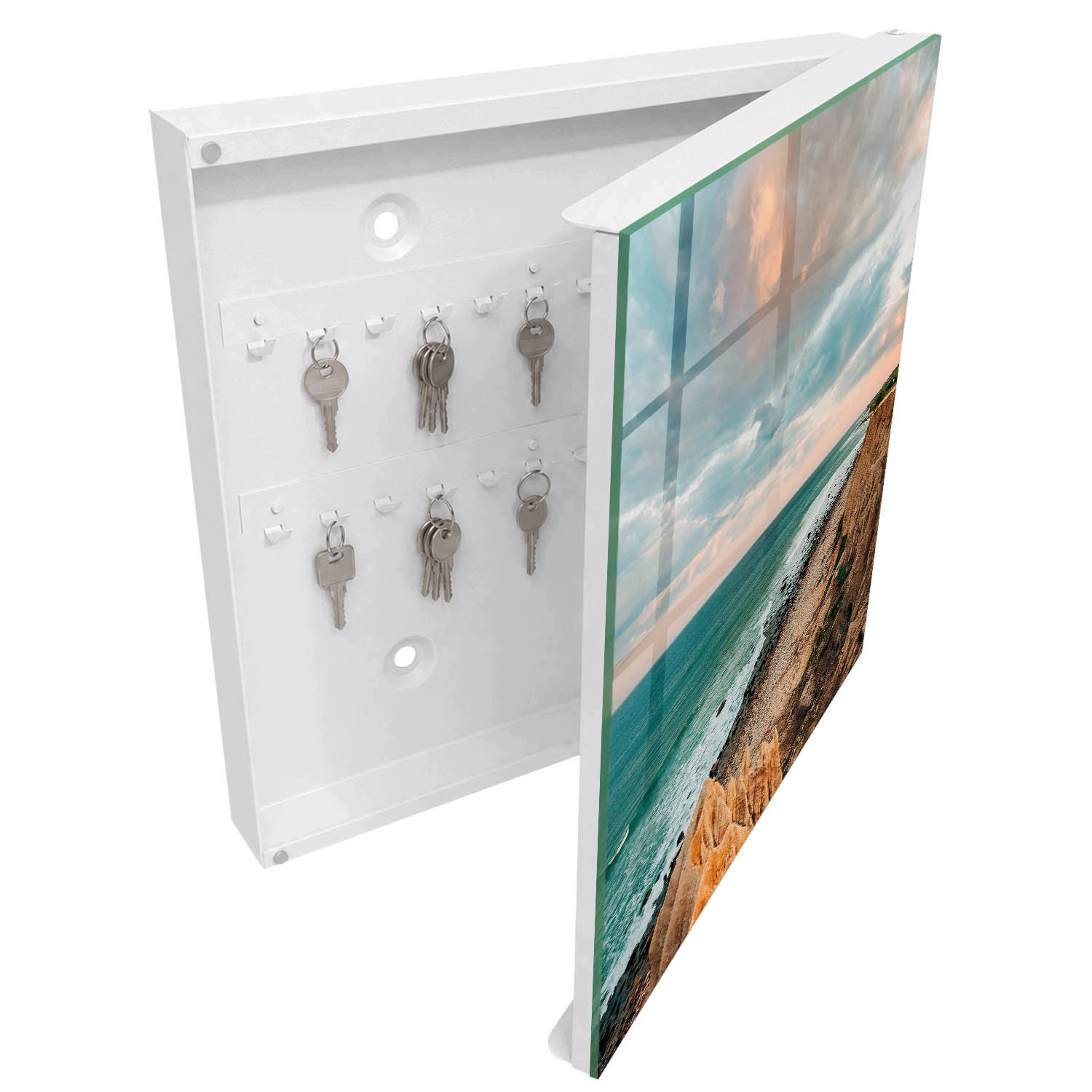 Věšák Organizer Zásobník na klíče Oceánský útes Bílá pravá 30x30 cm