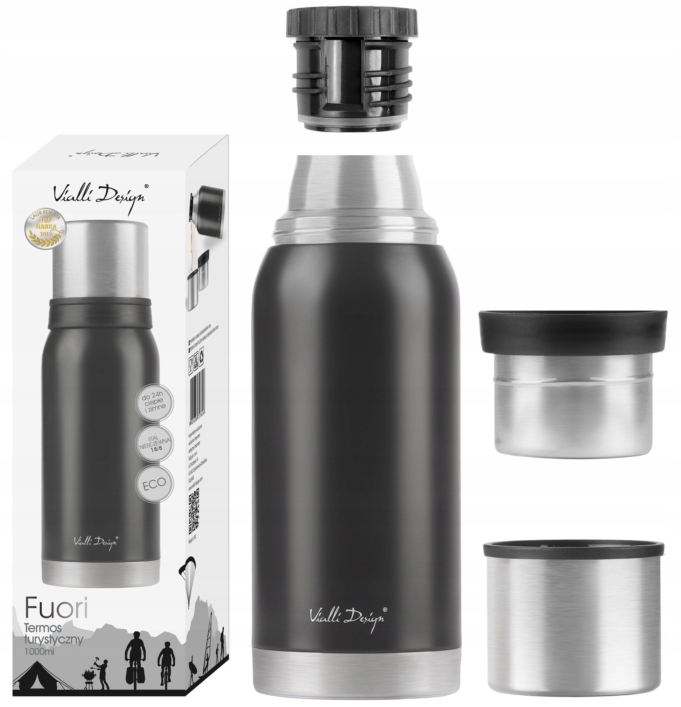 FUORI TERMOS STALOWY PRÓŻNIOWY TURYSTYCZNY PODRÓŻNY HERBATY KAWY KUBKI 1L