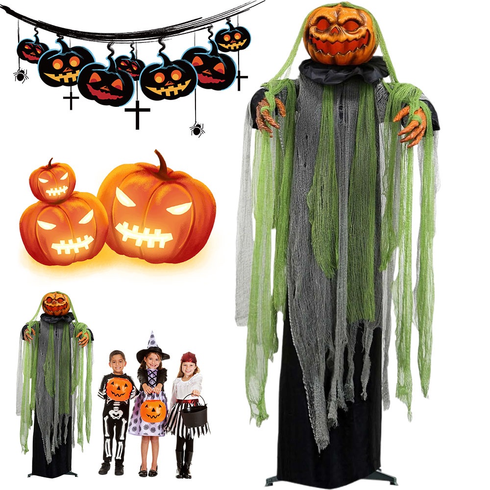Halloweenská dekorace dýně 190 cm, animovaná, svítící, zahradní, venkovní