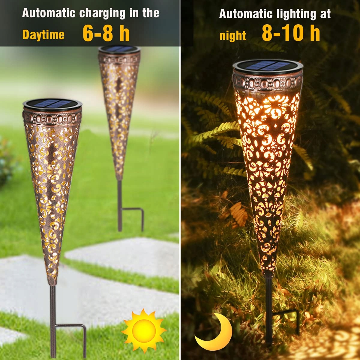 Lampy Solarne Zewnętrzne Metalowe Orientalne Ogrodowe IP65 8 Szt GÖRVITOR — miniatura 2