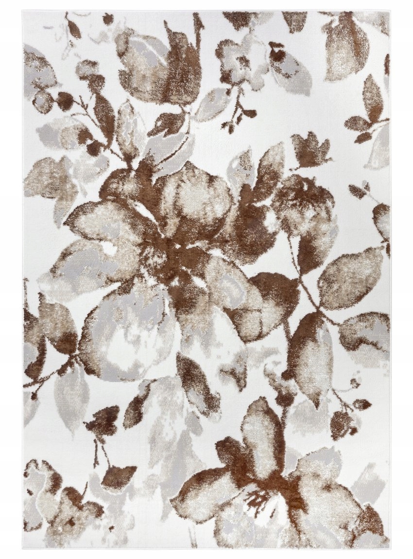 Koberec do obývačky 160 x 235 cm, mäkký, plyšový, krémovo béžový s kvetmi