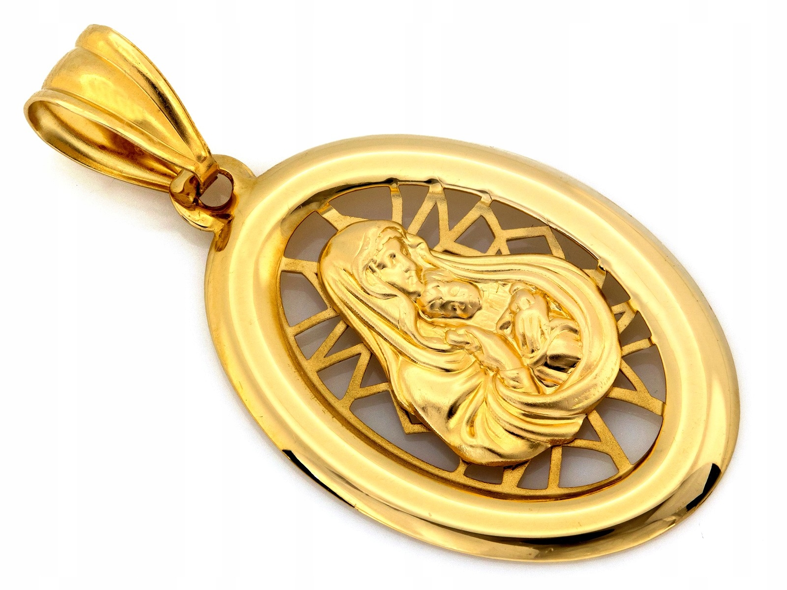 Zlatý medailonek oválný 585 Matka Boží s dítětem prolamovaný 1.84g dárek