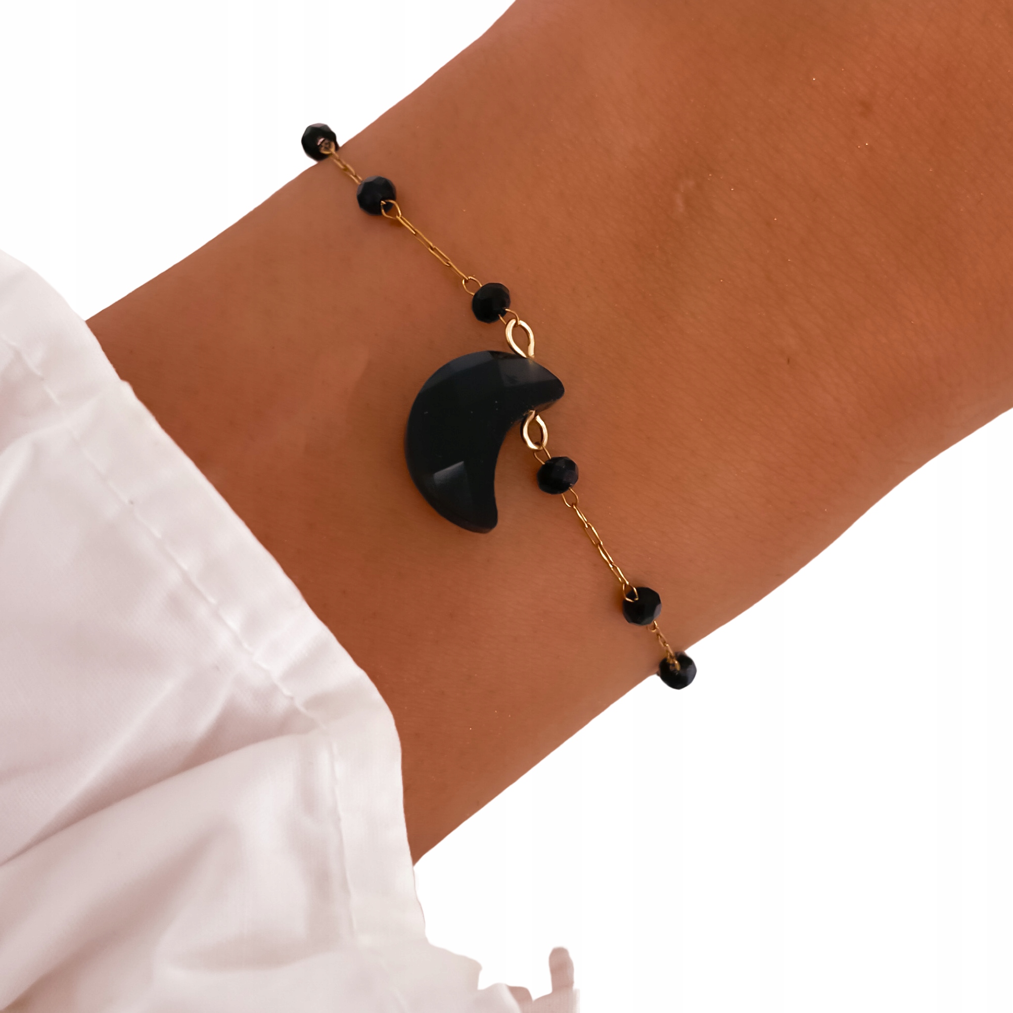 Bransoletka ze stali z księżycem kamień naturalny turmalin kolor czarny