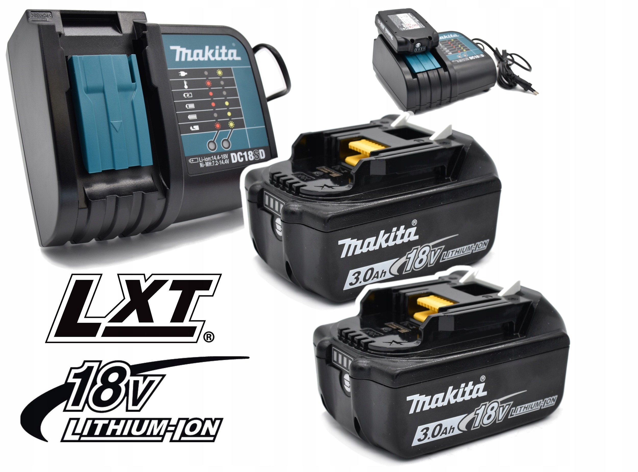 Makita DC18SD 2x BL1830B Ładowarka 2x akumulatory 18V Zestaw Zasilający