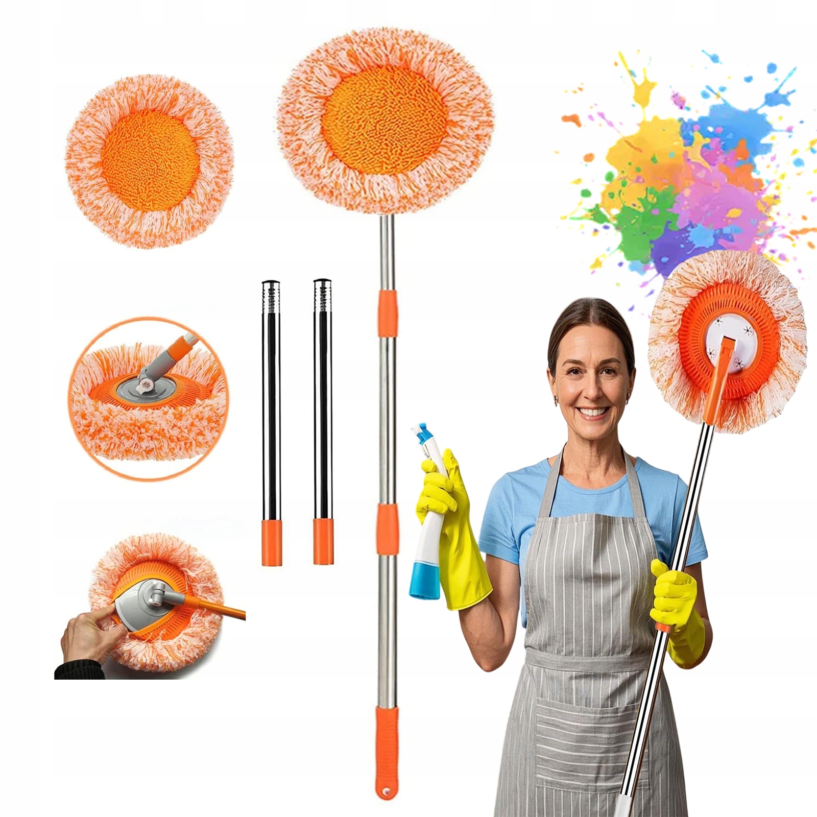 Levně Rotační Mop Pro Čištění Stěn, Nastavitelný O 360 Stupňů, 3 X Hlavice