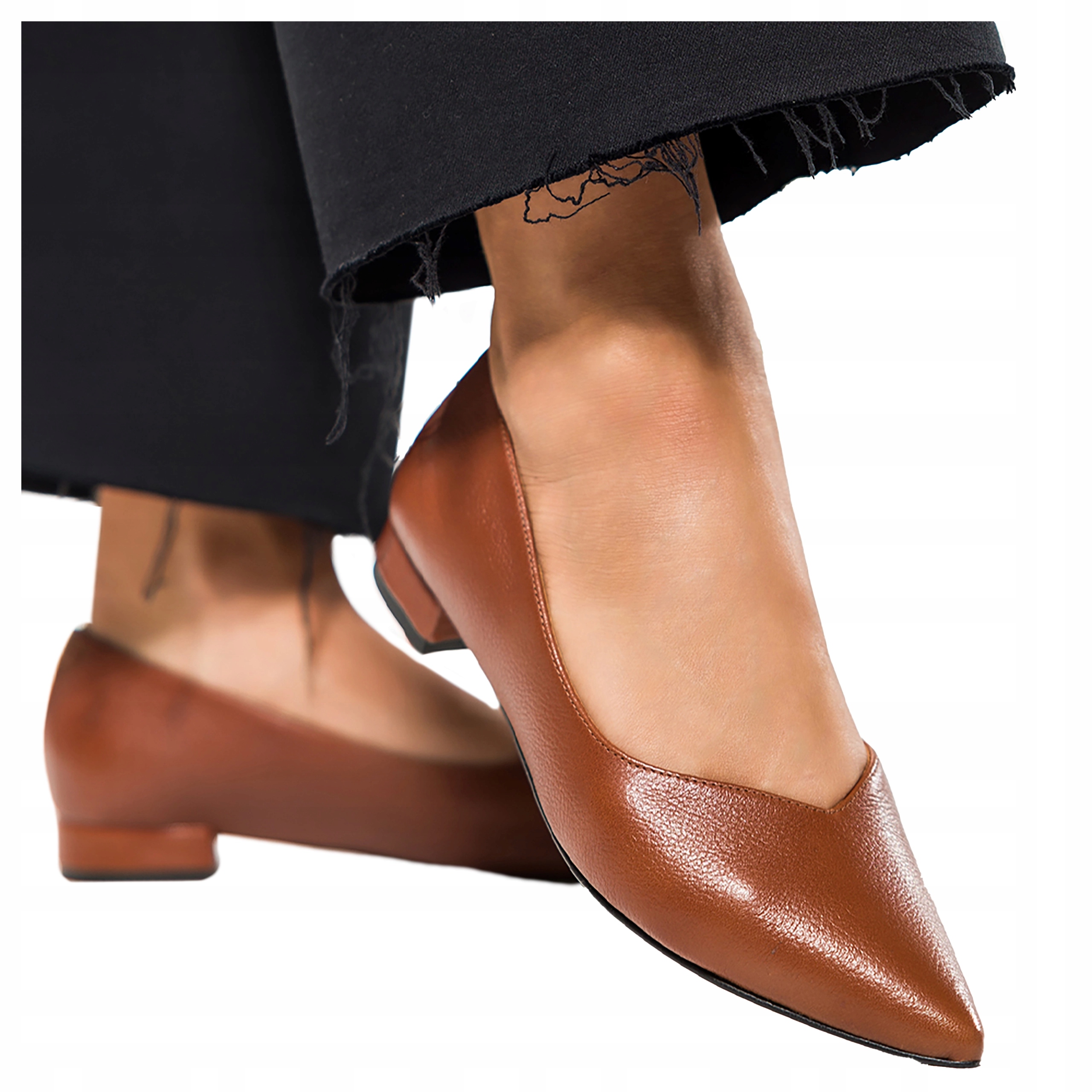 Skórzane Baleriny Brązowe Niski Obcas Wsuwane Półbuty Produkt Polski r 38