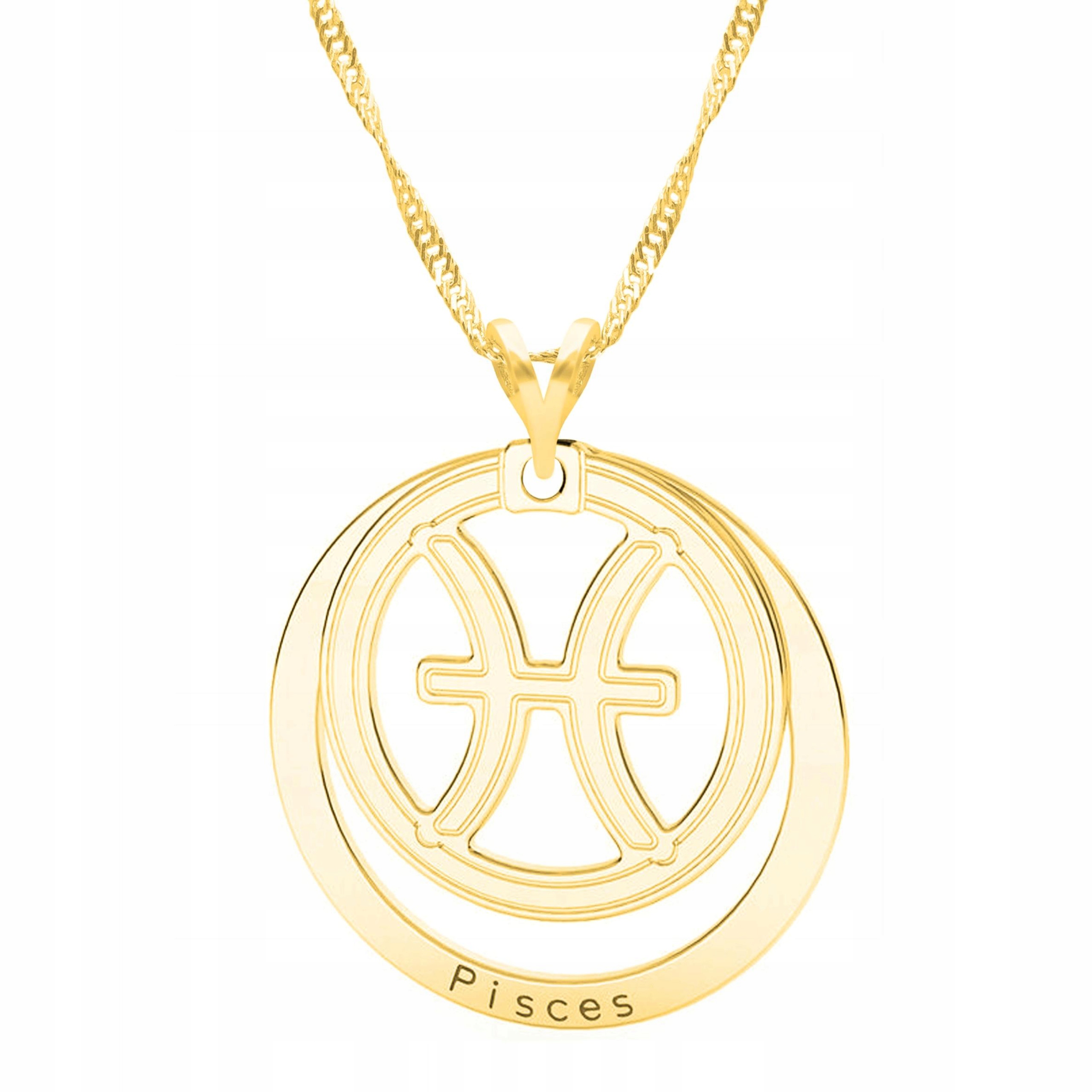 Zlatý náhrdelník s rybami a zvěrokruhem Pisces Znamení zvěrokruhu Ryby Stříbro 925