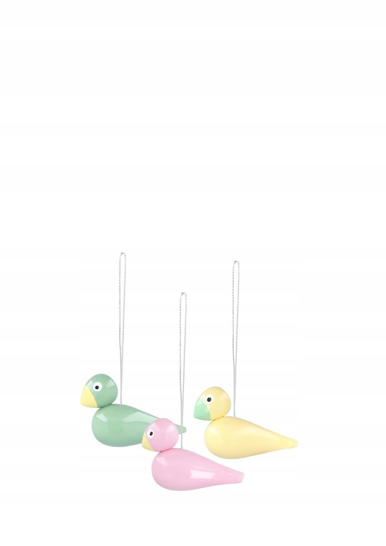 Drevené figúrky Easter Birds 3 ks, žltá, zelená, ružová, Kay Bojesen