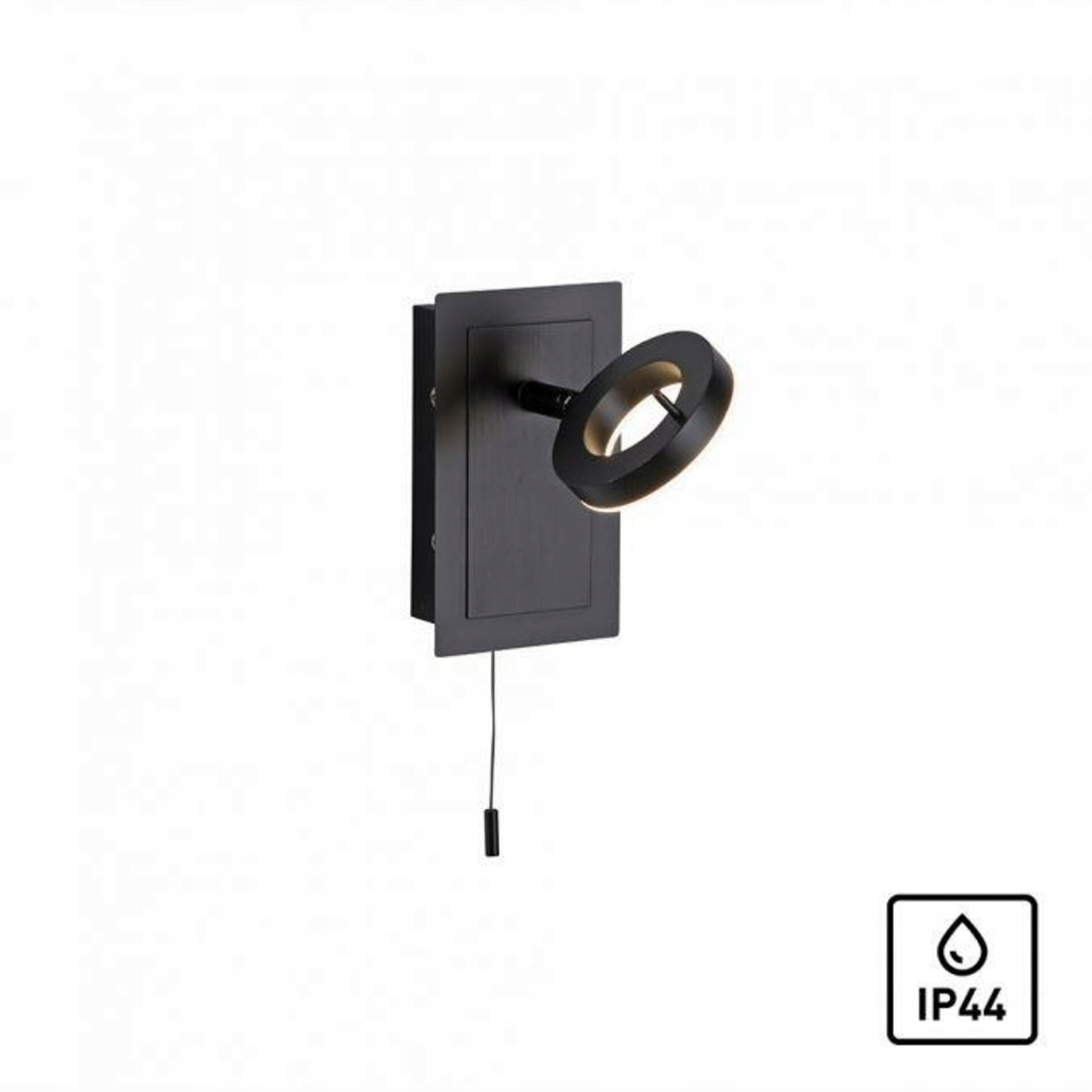 Led nástenné svietidlo čierne, otočné rameno, ťahový vypínač, IP44, 3000K
