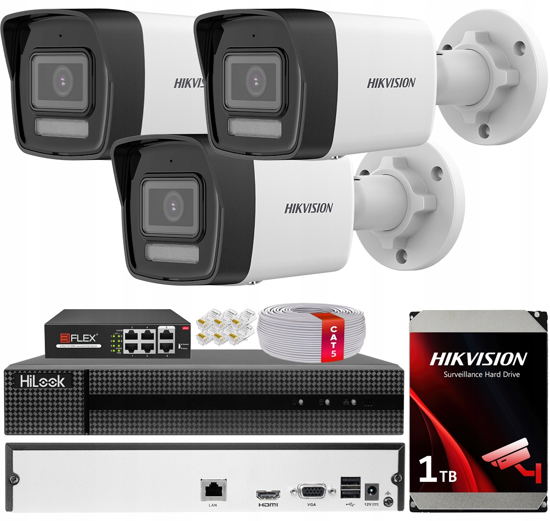 Monitorovací sada 3 kamer DS-2CD1041G2-LIU 4MPx Externí PoE Hikvision