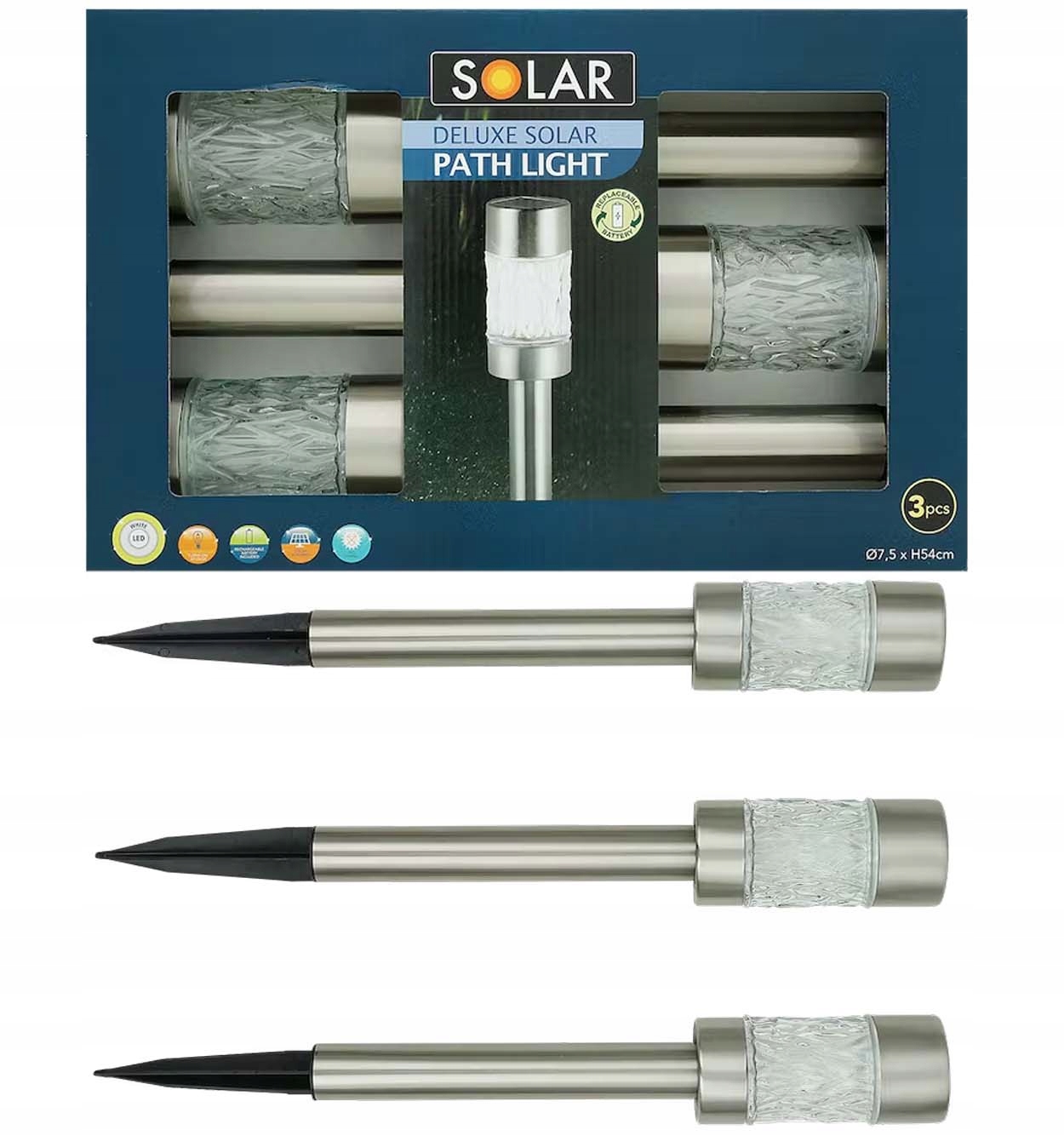 

Lampy Ogrodowe Solarne Zestaw 3 Sztuki 54CM