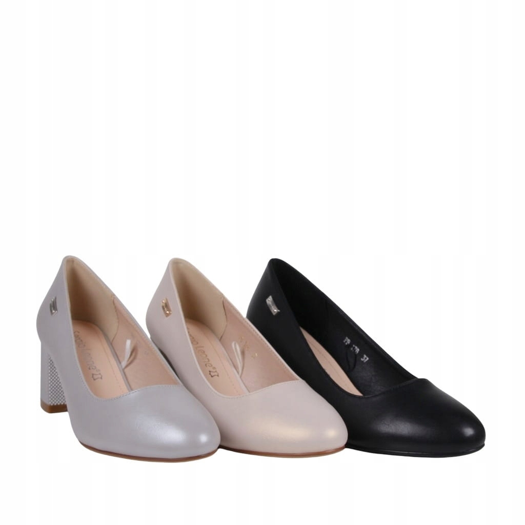 DAMSKIE CZÓŁENKA BUTY NA OBCASIE STABILNE SREBRNE PERŁOWE KARBOWANY OBCAS Materiał zewnętrzny skóra ekologiczna