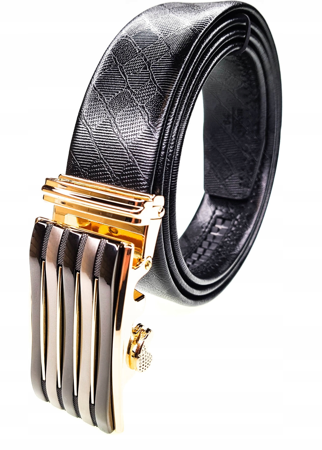 Luxusní Černý Pánský Kožený Opasek Automatický Geometrický Pásek 125 CM