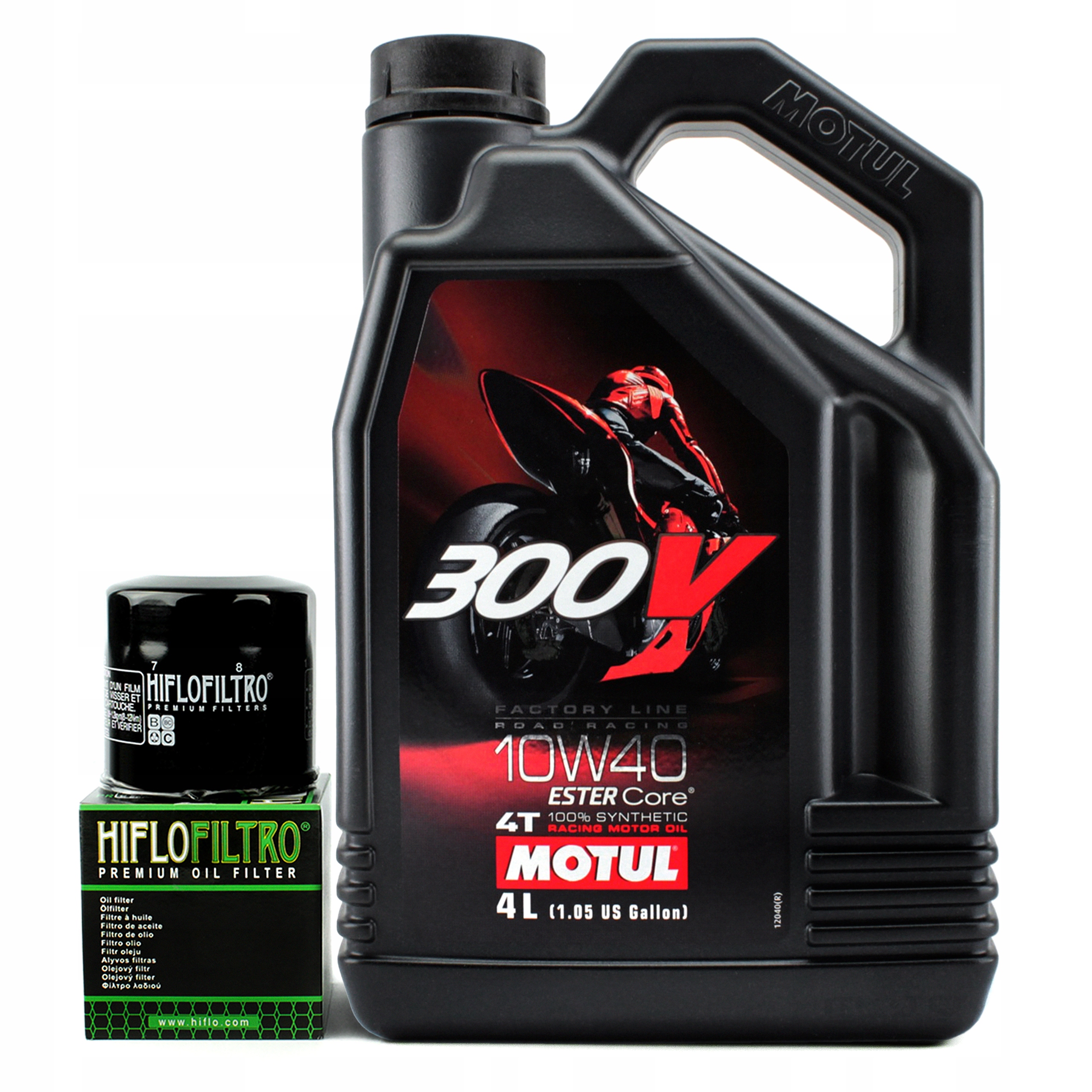 Olej silnikowy MOTUL 300V 10W40 4T 4l MA2 + gratis filtr HifloFiltro HF303