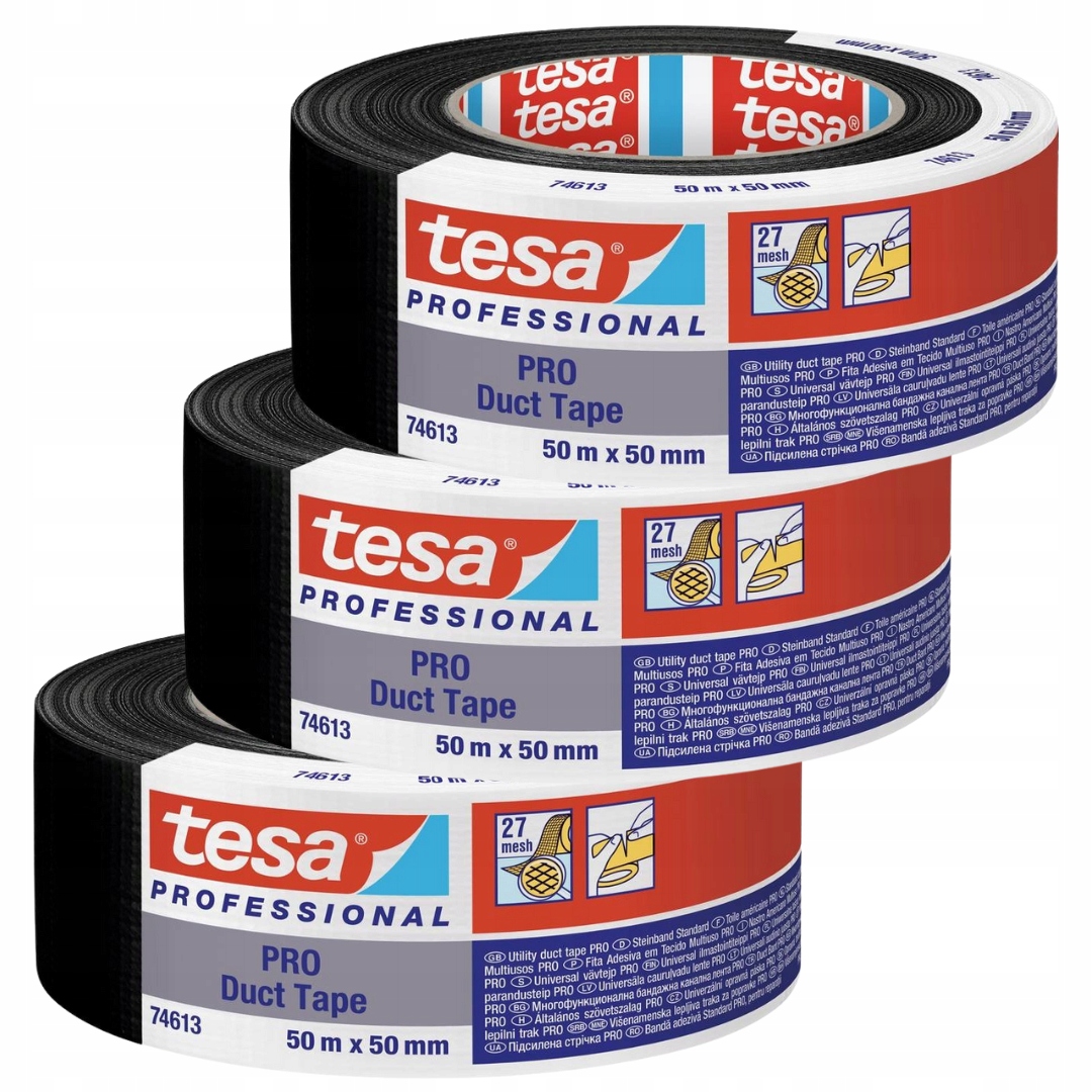 Tesa Duct Tape Opravná páska voděodolná, materiálová, 50 m x 50 mm, černá x3