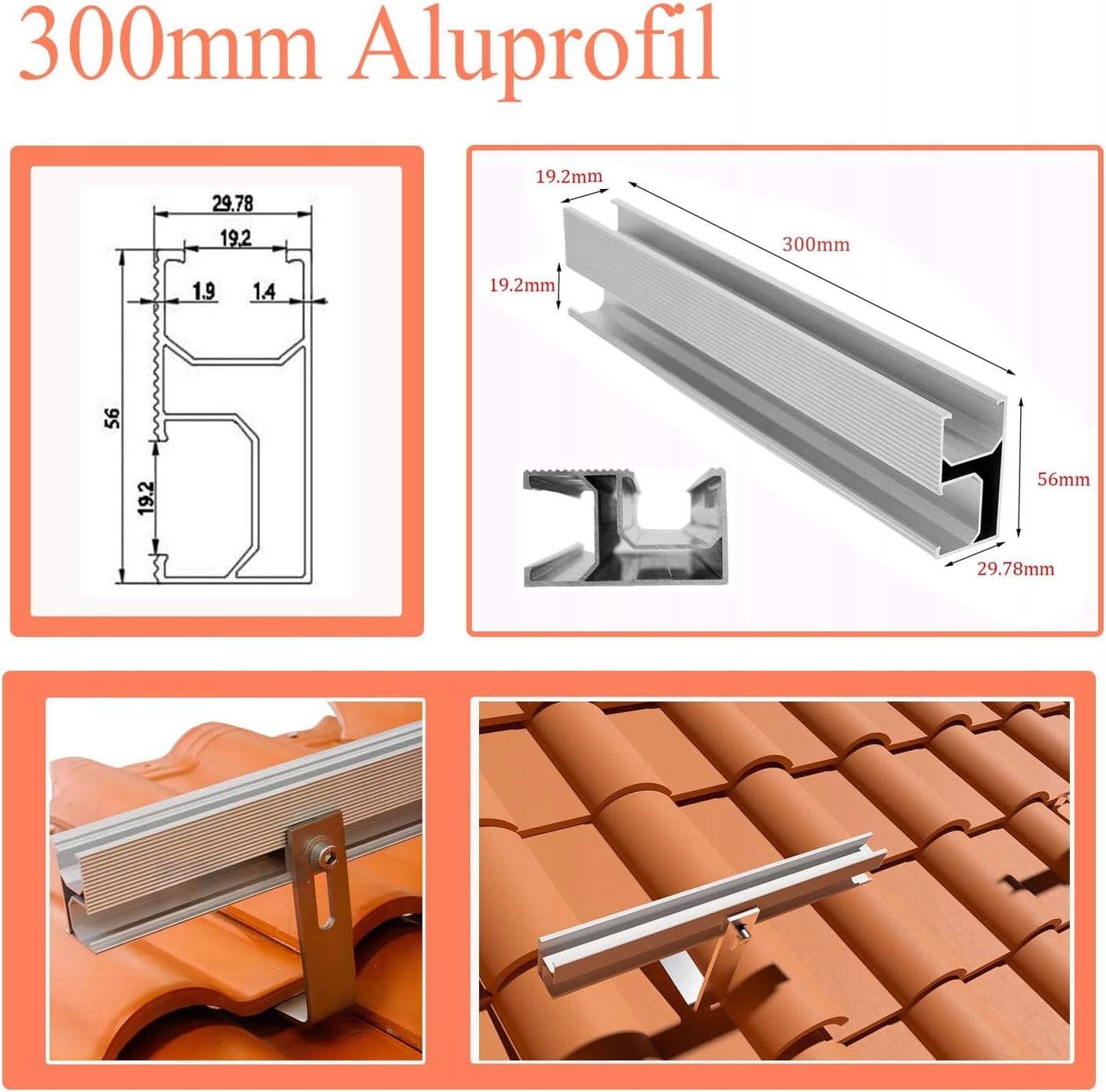 Zestaw 6 uchwytów do montażu modułu solarnego 300 mm Liczba elementów w zestawie 6