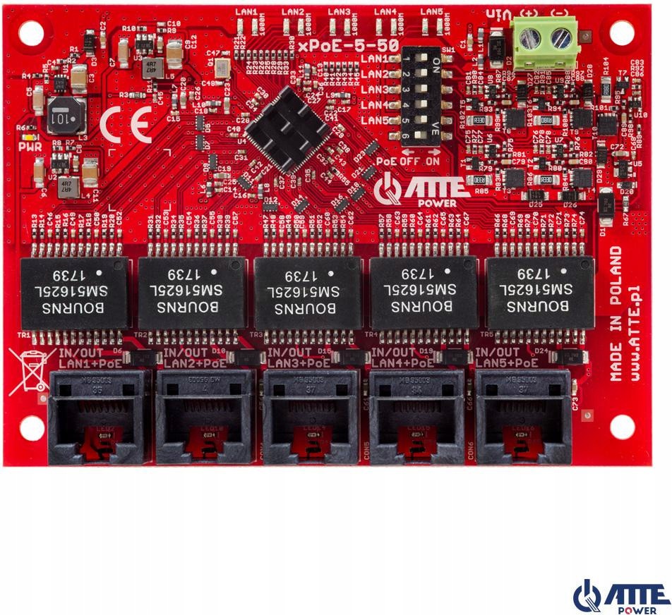 5-PORTOVÝ Prepínač Poe Atte XPOE-5-50-OF Gigabit 802.3AT/AF/BT