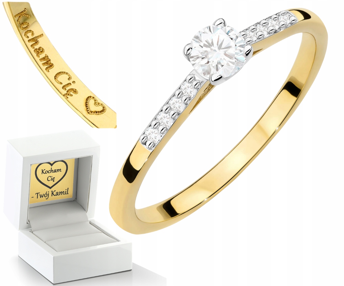 Zlatý Prstýnek Typický Pro Zásnuby S Diamantem Briliantem 585 Gravírování