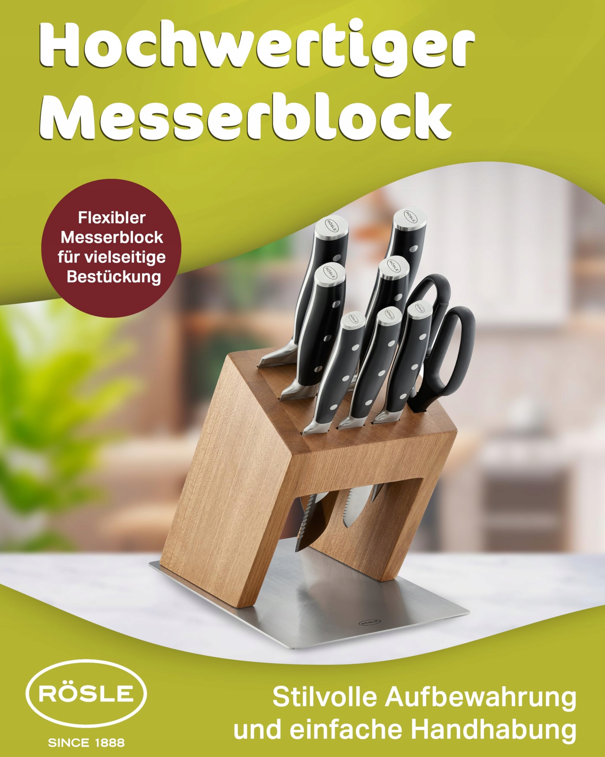 RÖSLE Blok Na Noże Design Stal Nierdzewna Drewno Wiązu Bez Noży — miniatura 3
