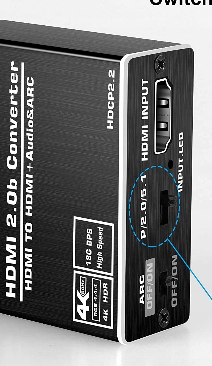 HDMI extraktor 2.0 TOSLINK AUDIO KONVERTOR 5.1 ARC TOSLINK SPDIF HDCP 4K60 Výška výrobku 3 cm