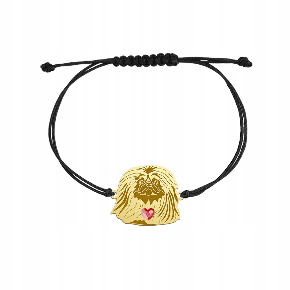 Zlatý náramek s pekingským psem 925 Šňůra Žena Dárek Gravírování