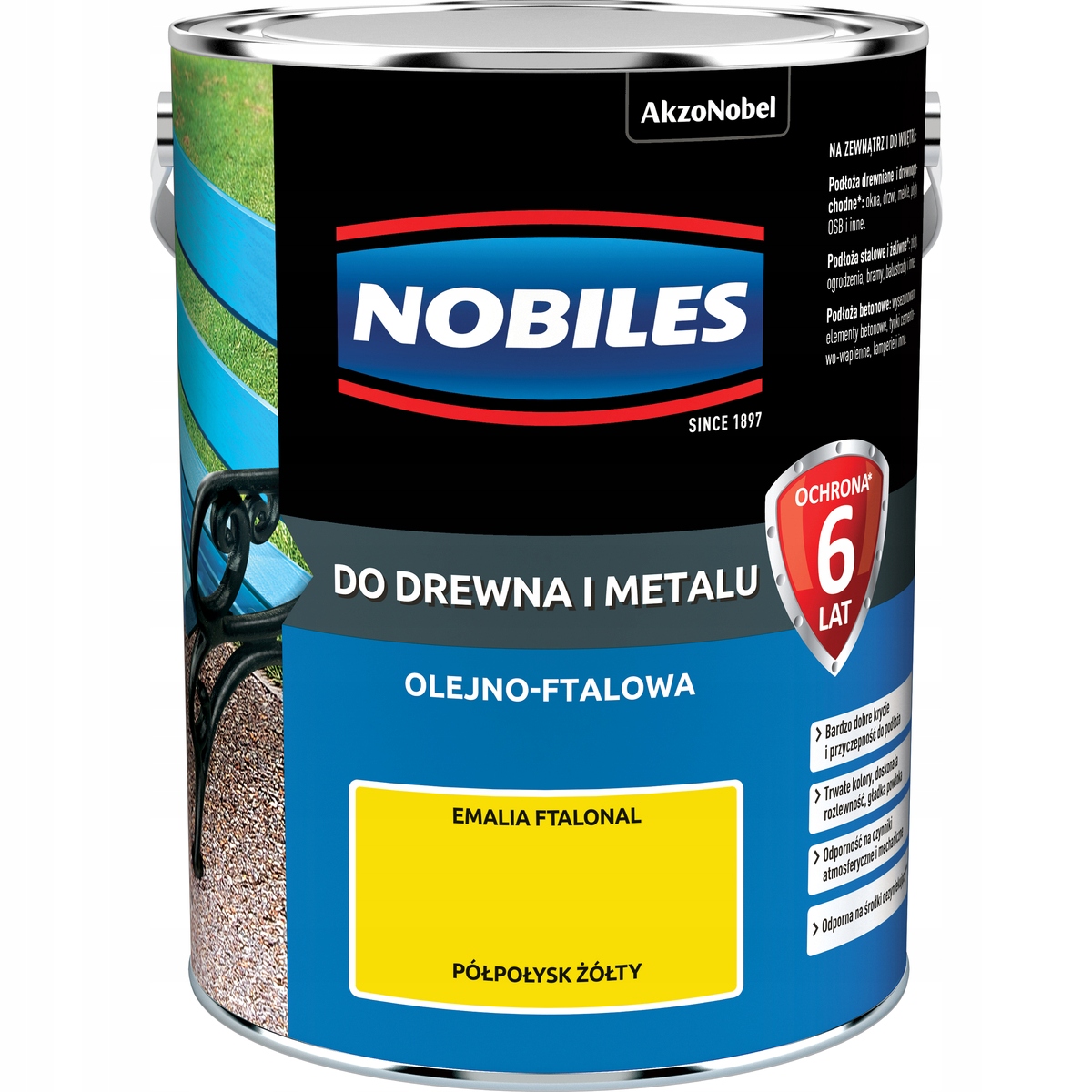 Nobiles Farba olejna ftalowa Ftalonal do drewna metalu betonu Żółta 5L