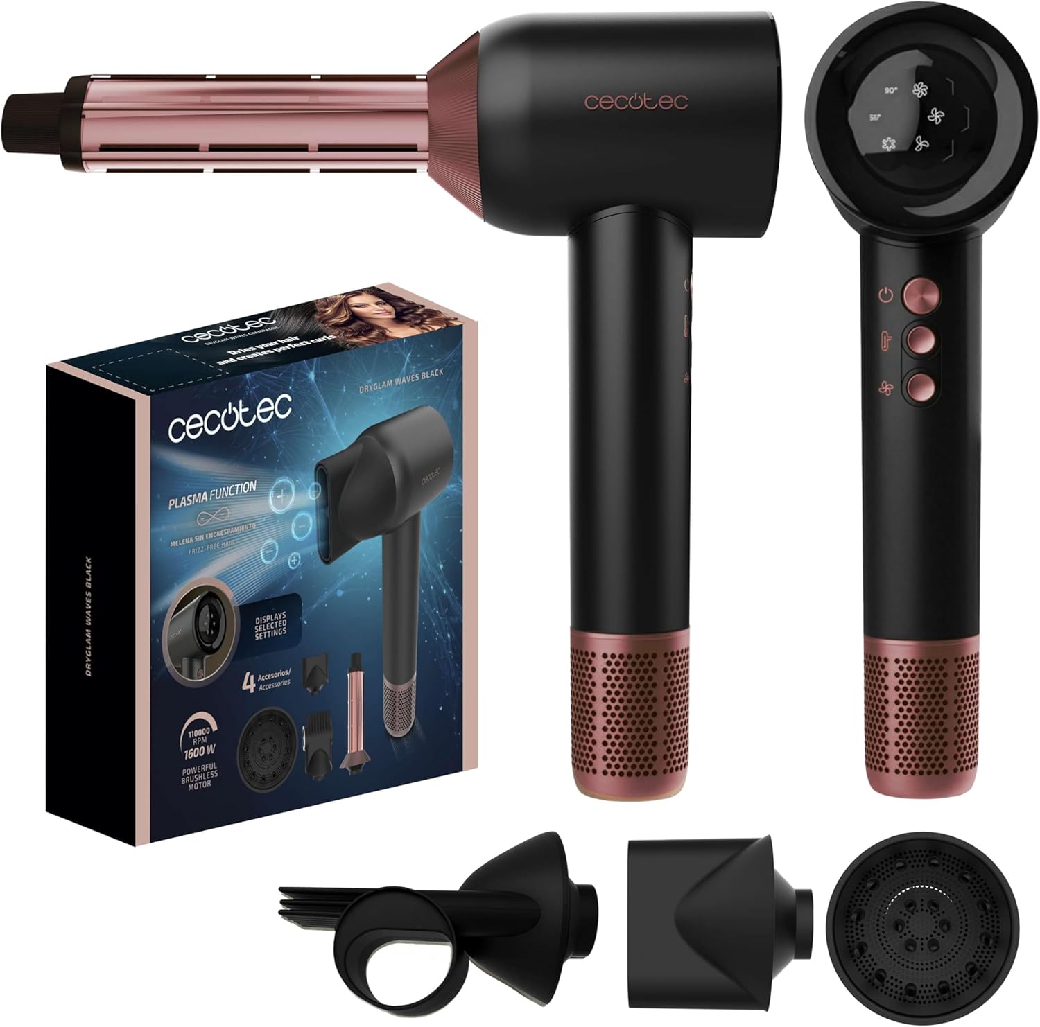 Cecotec DryGlam Waves Black Sušič vlasov s plazmovou technológiou 1600 W