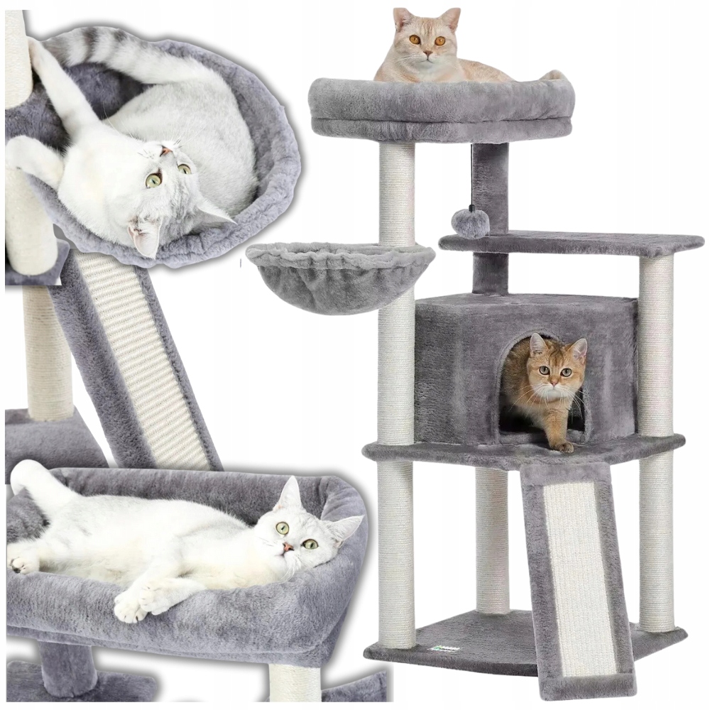 Levně Škrabadlo pro kočky pelíšek hračka domeček věž budka vysoká šedá 40 kg