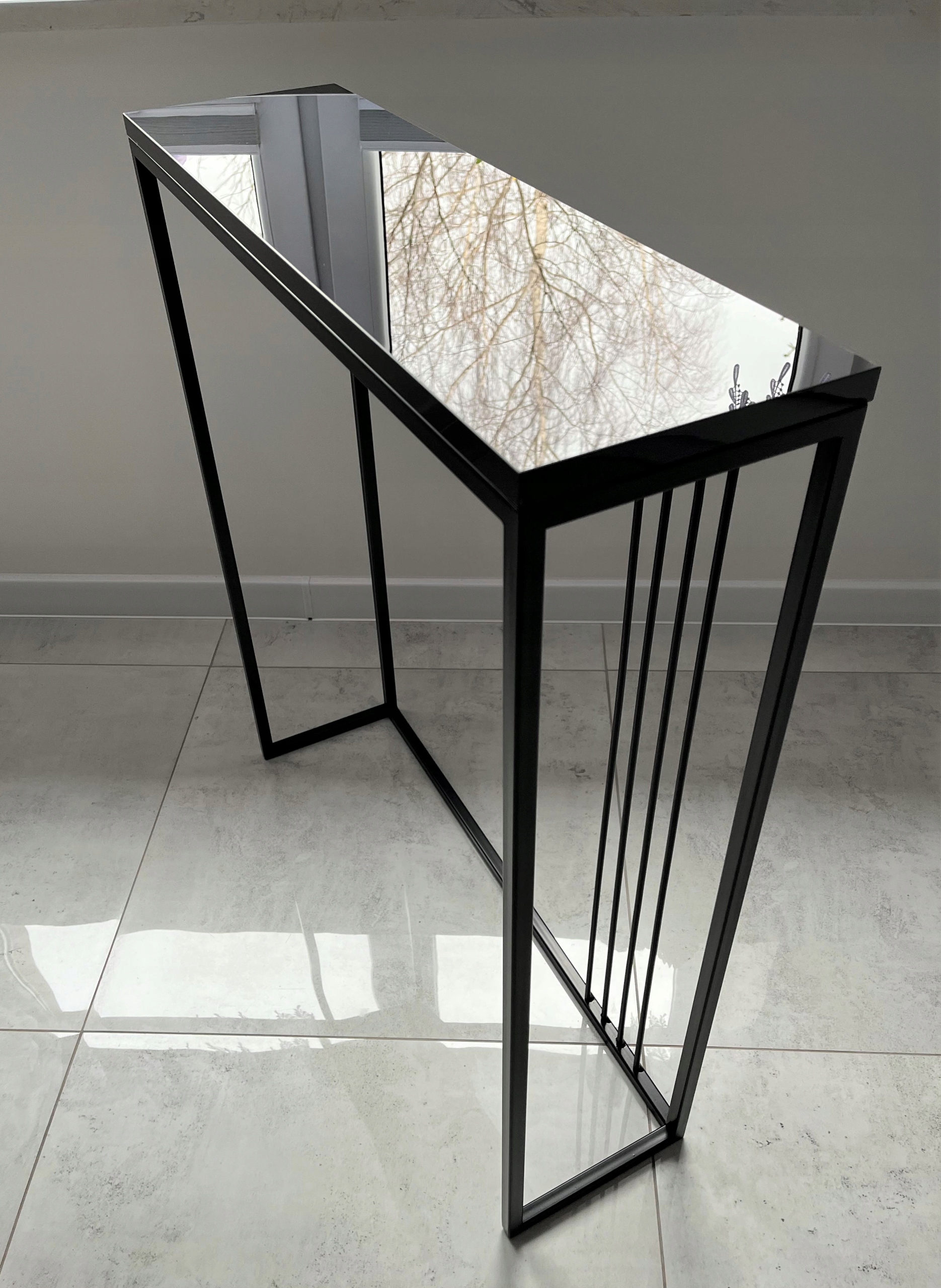 Konsola metalowa toaletka półka połysk czarny Wysokość mebla 80 cm