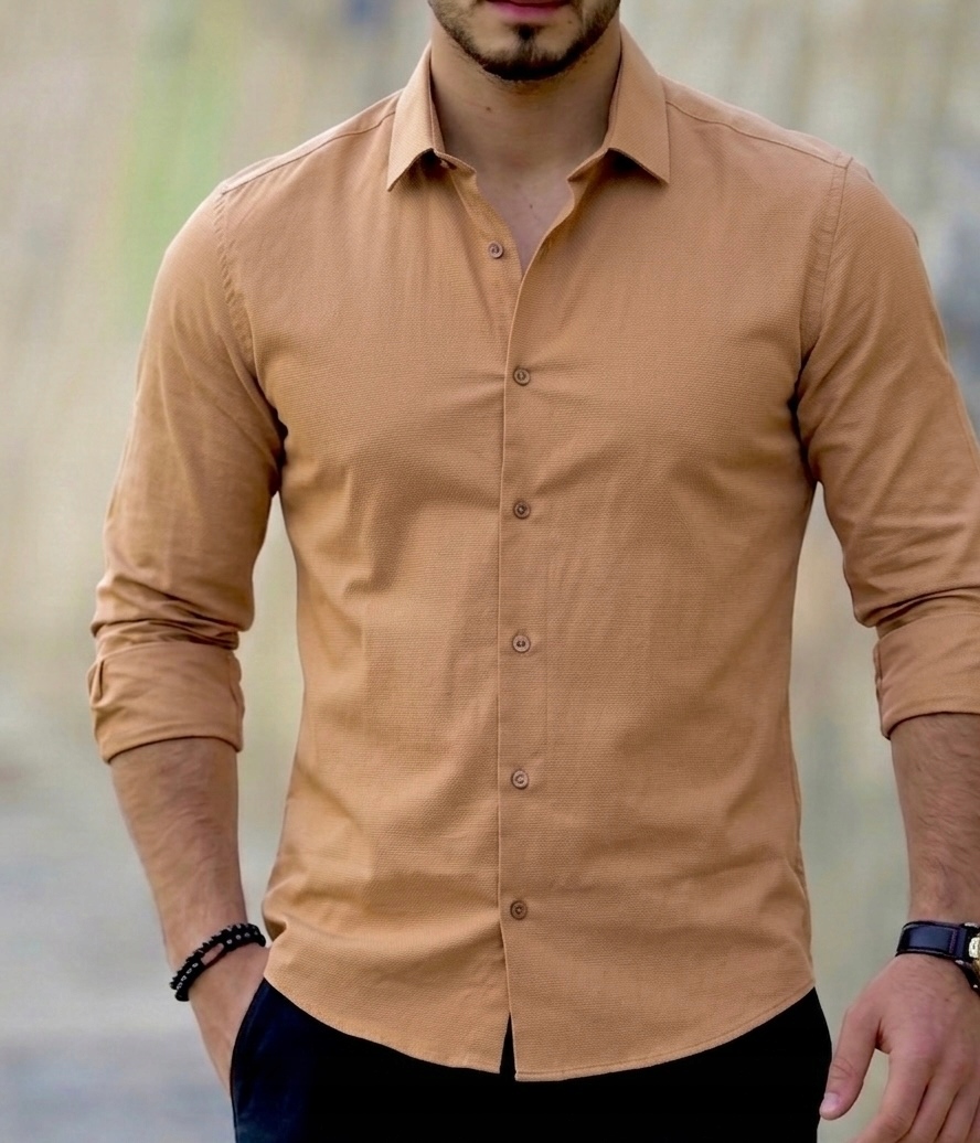 Koszula Męska XL Casual Bezowa Bawelniana Z Dlugim Rekawem 43/44