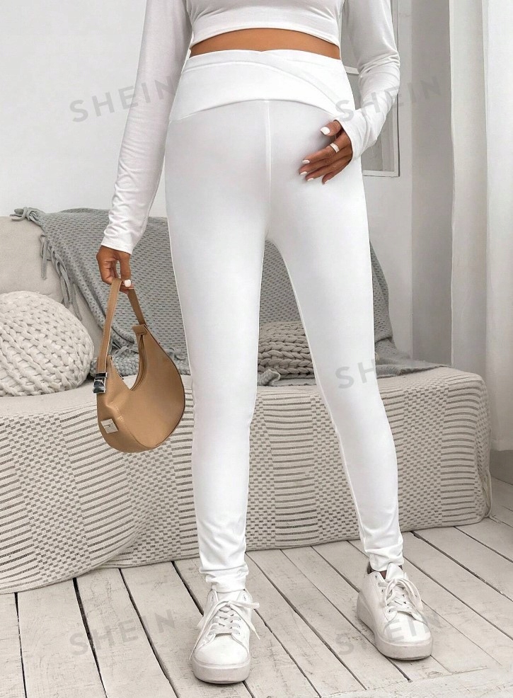 SHEIN LEGGINSY DLA KOBIET W CIĄŻY BIAŁE 38 ŁKA Rozmiar 38